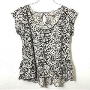 Rebecca Taylor Cheetah Leopard Print Ruffle Cotton Tee  Shirt
